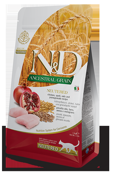 N&D ANCESTRAL POULET & GRENADE CHAT STERILISE 1,5kg